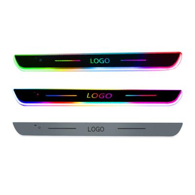 China Acrylic material New Upgraded Touch Key Threshold Light Custom Logo Car Threshold Scuff Plate Pedal Protection Strip Bloom Ambient Lighting for sale