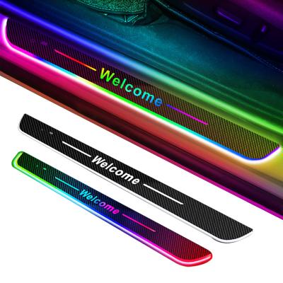 China Acrylic material Custom Logo For New Carbon Fiber Dazzling Welcome Light Threshold Scuff Plate Dazzle Threshold Welcome Light for sale