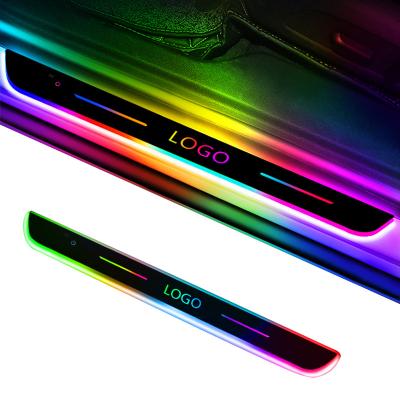 China Acrylic material New Upgraded Touch Key Threshold Light Custom Logo Car Threshold Scuff Plate Pedal for sale