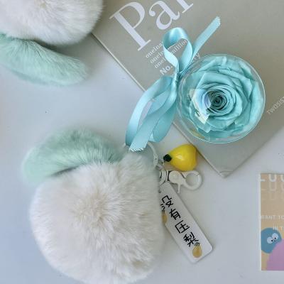 China Pear Shaped Pendants Preserved Plush Promotional Keychains Various Colors Durable Dried Flower Key Chain for sale