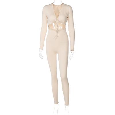 China Anti-Wrinkle Long Sleeve Rompers Women Comfortable Skinny V-Neck Cutout Anti-Wrinkle Drop One Piece Jumpsuit With Bandage for sale