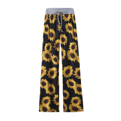 China QUICK DRY Loose Fit Women Pajama Pants Floral Print Drawstring Palazzo Comfortable Casual Lounge Pants Wide Leg for sale