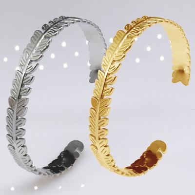 China Wholesale CLASSIC titanium steel female leaf bangle niche stainless steel c-shaped adjustable male bangle bracelet for sale