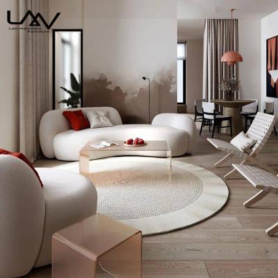 China Luxury Nordic Modern Three-Seat Sofa Design Fabric Arc Curve Sofa Apartment Living Room Hotel Lamb Wool Sofa for sale