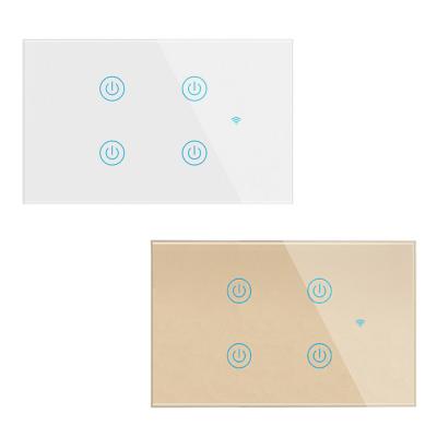 China US Smart Black Glass 4gang Wifi Standard Smart Glass Black Color Touch Switch Wifi Switch Alexa Google Echo Remote Control Alexa Google Echo Point for sale