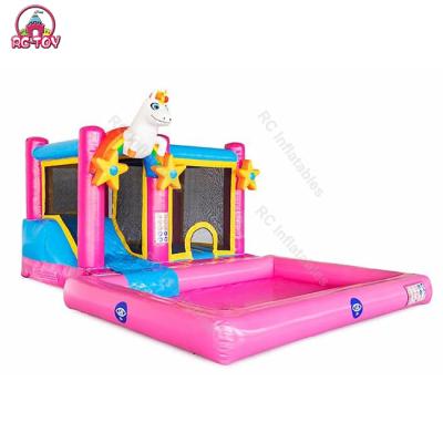China Inflatable Commercial China Bouncy House Rental Inflatable Schloss Aufblasbares Slide Castle Party Unciron Bouncer With Pool for sale