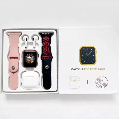 China T55 pro s2 max 1 series 7 smartwatch APP control with 2 pro 4 band strap smart watch with earphone for sale