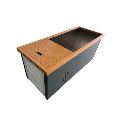China Personalisiertes Logo Rechteckige Edelstahl Holz Spa Massage Wanne Portable Eisbad Wanne für Athleten Kalte Whirlpool Badewannen zu verkaufen