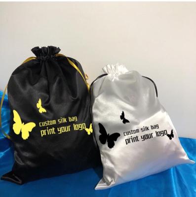 China Custom gift privte label satin silk hair bags satin wig bags with custom logo for sale