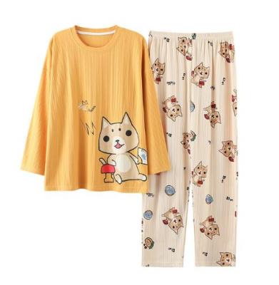 China QUICK DRY Custom Spring Print OEM Cotton Cute Long Sleeve Pants Pajamas Sets For Women for sale