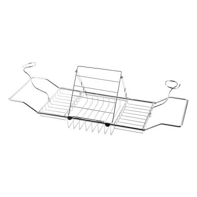 China Viable Expandable Mobile Phone Holder Wine Book Ipad Caddy Tub Holder Organizer Bath Tub Caddy Silver Silver Metal Stand for sale
