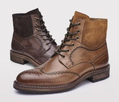 Cina Confortevoli stivali da uomo Brogue marroni, stivali da uomo in cuoio a lacci in vendita