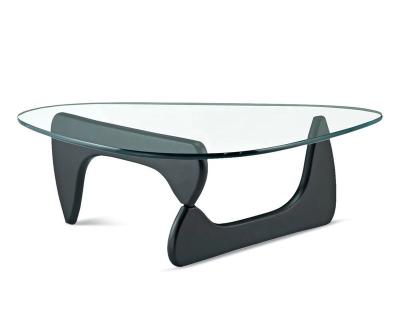 China (Size) Design Premium Light Quality Living Room Adjustable Triangular Shaped Luxury Tempered Glass With Wooden Desk Cafe Tea Table for sale