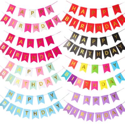 China Wholesale Happy Birthday Baby Shower Banner First Birthday Party Decorations Photo Booth Happy Birthday Bunting Garland Flags for sale