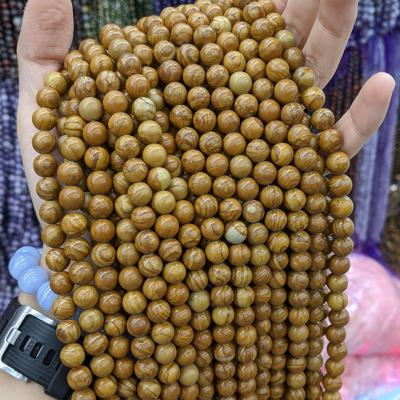 China Natural Wood Fiber Jasper Gemstone Round Loose Stone Beads for DIY Jewelry Making 1 Strand for sale