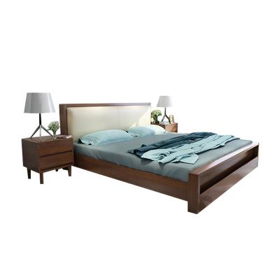 China Nordic traditional natural furniture large bed solid wood solid wood frame with headboard manufacturer production with soft bedside for sale