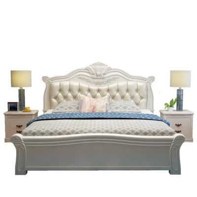 China Double Bed European Wooden French Style Furniture Room Bed Storage Design Leather Bed With Storage King Queen Size for sale