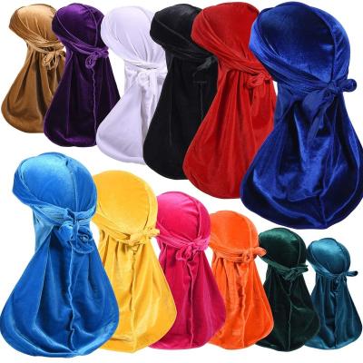 China Decorate Designer Headbands And Hoods Velvet Durags For Men Stretch Headwraps Crush Waves Doo Rag for sale