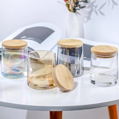 China Home Decoration Custom 10oz 300ml colorful glass candle Cup Container Vessels empty Candle Jar Luxury with lid cover for Candle Making for sale