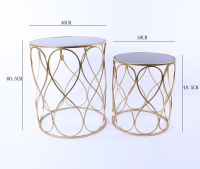 China Factory Price Set Round Metal Frame Side Tea Coffee Coffee Metal Gold Glass Top Coffee Table for sale