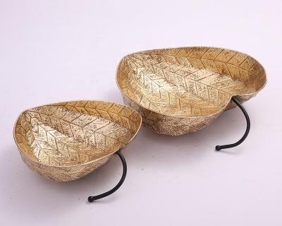 China Art Decor Luxury Gold Metal Leaf Tray Design Decoration Decor For Creative Home for sale