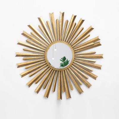 China Art Decor Luxury Gold Sun metal mirrors home decor wall makeup mirror decoration for sale