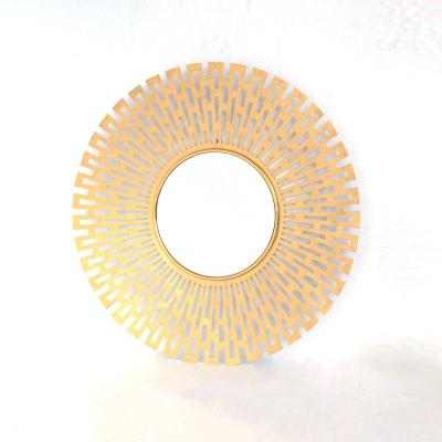 China Art Decor Luxury Circle Gold Sun metal mirrors home decor wall makeup mirror decoration for sale