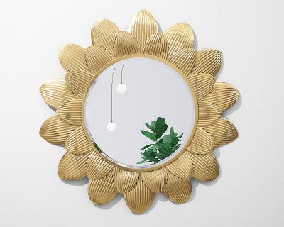 China Luxury Metal Gold Foil Metal Flower Mirrors Home Decor Wall Makeup Mirror for sale