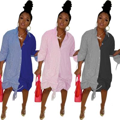 China WY6839 Breathable Brand Patchwork Irregular Striped Drop Tops Dresses 2021 Women New Arrivals Casual Dresses Loose Casual Shirt Dress for sale