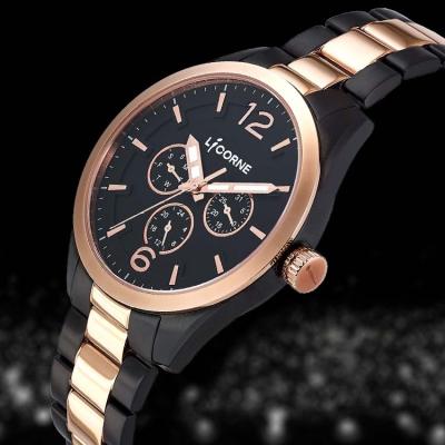 China LICORNE Brand LT131 Two Tone Stainless Steel Watch Black Top Day/Date RTS Dial 44mm Sports Men's Multifunctional Quartz Watch for sale