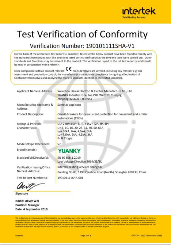 CE - Wenzhou Hawai Electron & Electric Manufacture Co., Ltd.
