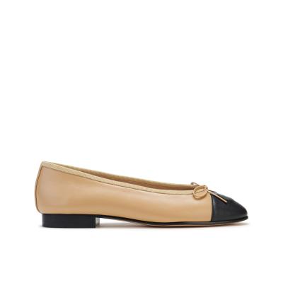 Chine Polloère d'abricot Peau de mouton orteil rond Soles extérieures en cuir plat Chaussures Bowkont femmes à vendre