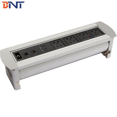 China BNT Available Add Wireless Charger Manual Rotating Conference Table Power Outlet 3.5 Audio 180 Degree Overturn Angle for sale