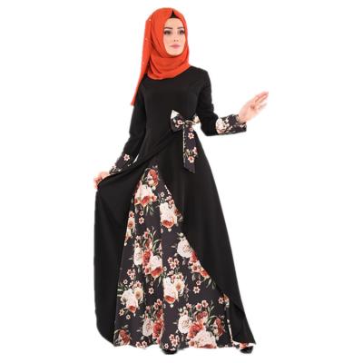 China Spliced Floral Bowknot Spliced Elegant Muslim Islamic Long Jilbab Dress For Women for sale