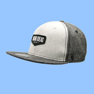 China JOINT Wholesale Custom 100% Cotton Snapback Hat White And Gray Hat With Merrowed Edge Woven Patch for sale