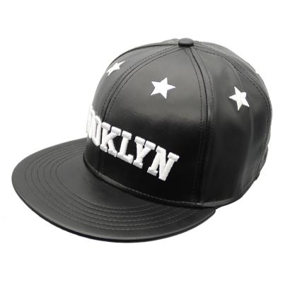 China JOINT PU Embroidery 3D Logo Snapback Hat Custom Black Leather Sports Hat for sale
