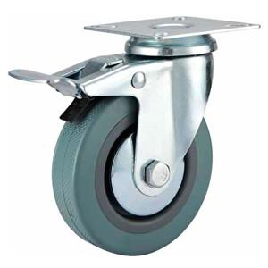 China Swivel Grey rubber caster with front brake , 2