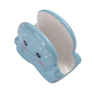 China Eco-friendly Blue Octopus Design Ceramic Towel Guest Towel Freestanding Towel Holder for sale
