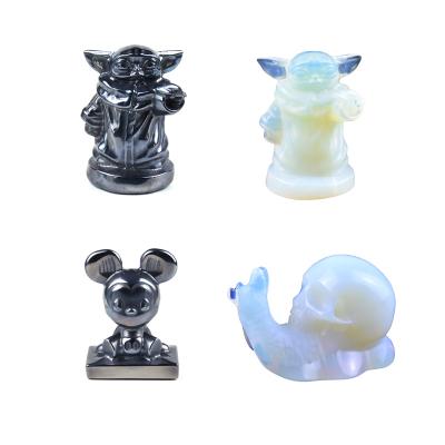 China China Natural Healing Stone Carved Crystal Carvings Carving Cartoon Character Crystal Yoda for sale
