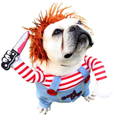 China Stocked Hot Sale Funny Pet Deadly Doll Dog Costume Chucky Dog Cosplay Costume for Cosplay for sale