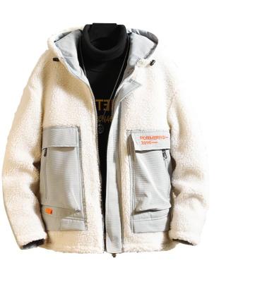 China 2021 New Anti-Shrink Letter Embroidery Anti-Shrink Colorblock Spliced Faux Fur Fuzzy Hood Men's Jackets And Coats for sale