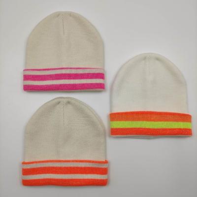 China JOINT Women Knitted Acrylic Hat Stripe Lurex Cuff Neo Fashion And Warm Winter Hat for sale