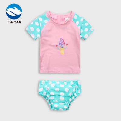 China Custom Made Anti-UV Kids Summer Guard Short Sleeve Swimsuit Rash Floral Print Girls Two Piece Swimwear for sale