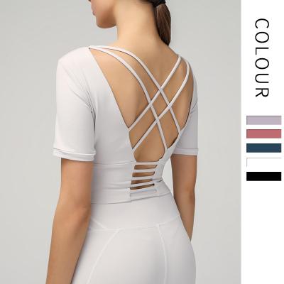 China Breathable Sports Cultivate Yoga Shirt Workout Sport T-Shirts Top Women Yoga Shirts Fitness Shirts Gym Wear Top Women Clothing Yoga Wear for sale