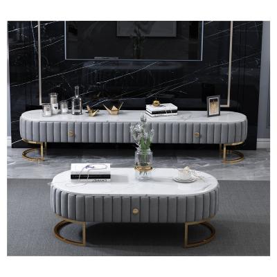 China Factory direct adjustable modern living room (height) floor cabinet marble coffee table TV cabinet luxury set for sale