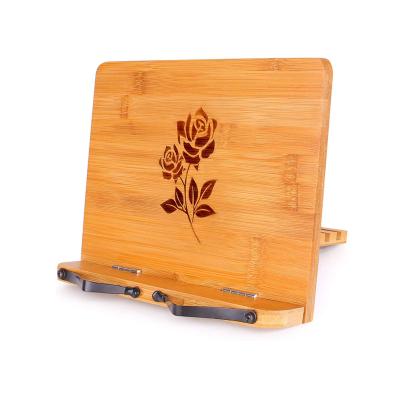 China Workable Foldable Bamboo Portable Cookbook Stand Holder Adjustable Desktop Book Shelf Reading Rack Stand For Textbook for sale