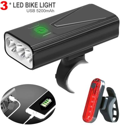 China USB Rechargeable Bike Light Set Super Bright Front Lights And Back Rear LED 3