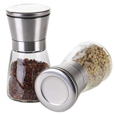 China 150ml Manual Kitchen Stainless Steel Salt Pepper Spice Grinder Glass Bottle for sale