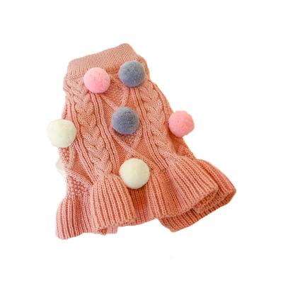 China Multi-size dog and cat optional clothes workable with ball decoration two color optional woolen pet skirt for sale
