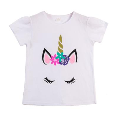 China New Cotton Short Sleeve Children's Cartoon Giraffe Unicorn Printing Children's Round Neck Girls Tops for sale